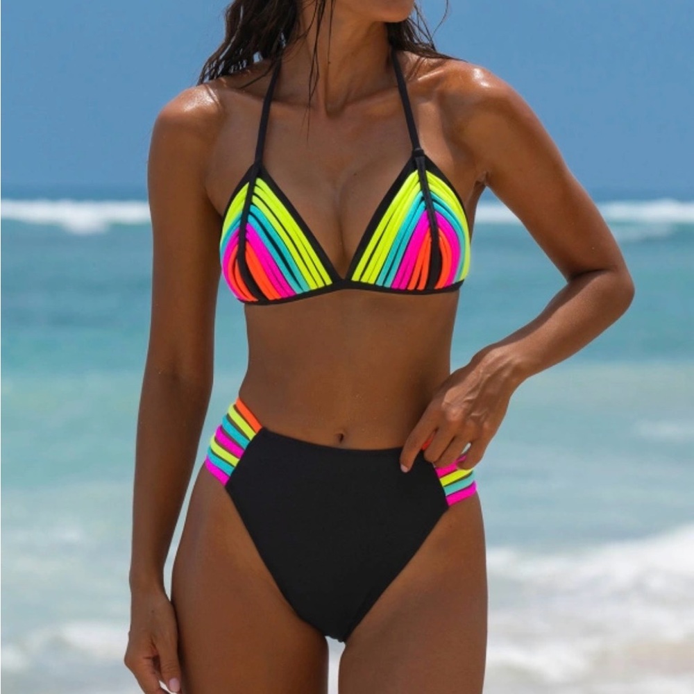 Vibrant Multicolor Striped Bikini Set